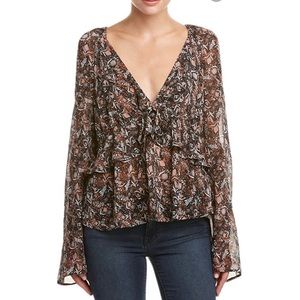 Free People Floral Boho Uptown Bell Sleeve Top